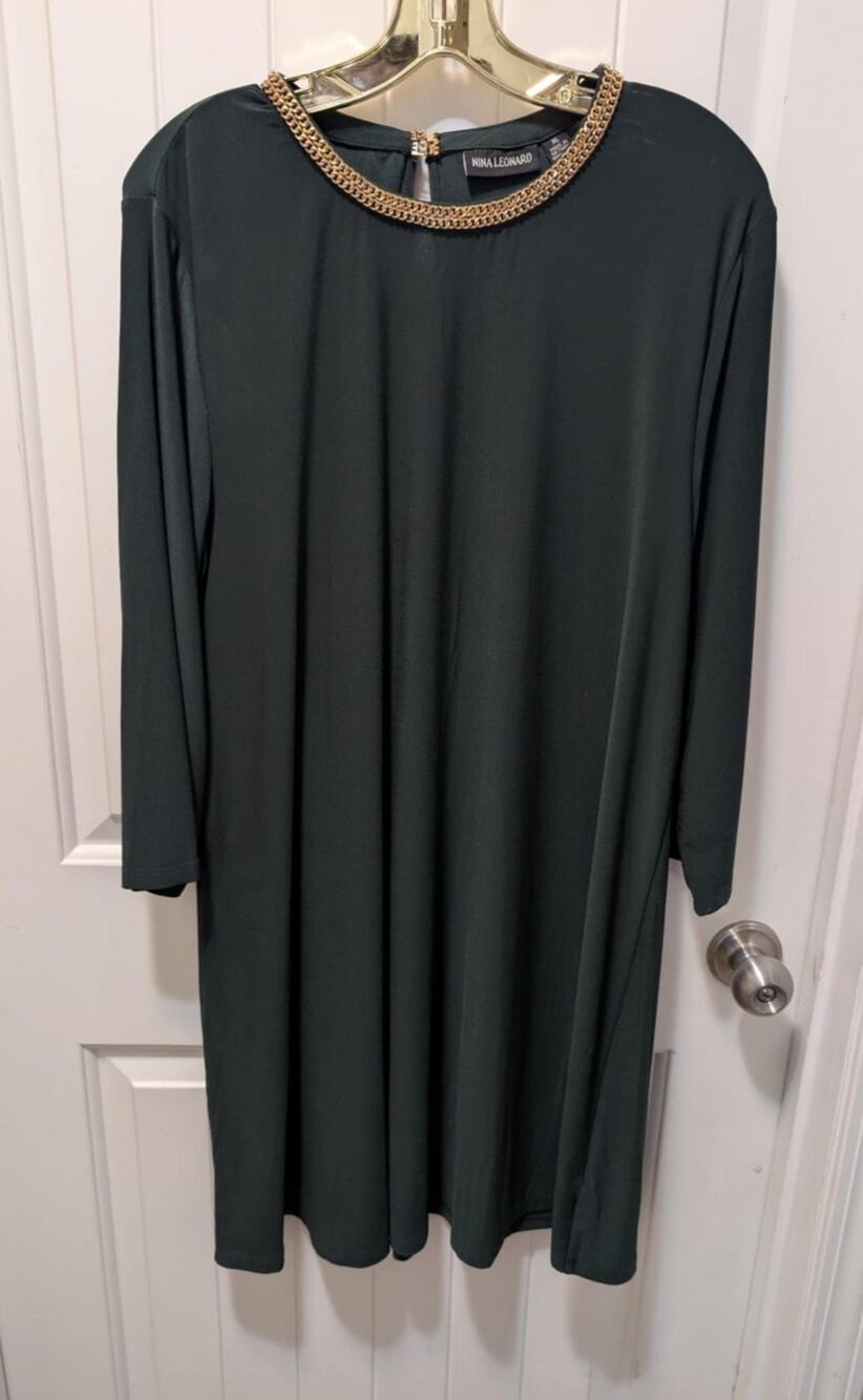 Womens XL Nina Leonard Green Sheath Dress Miracle Matte Travel Workwear Cocktail